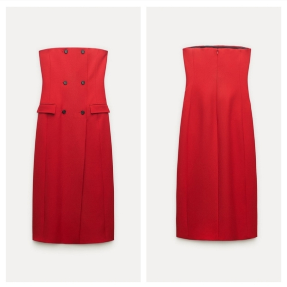 Zara Strapless Pocket Dress Red Size XS NWT - Picture 9 of 9